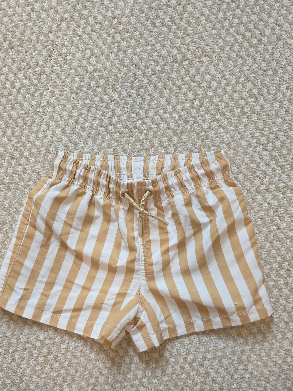 Zara Wide Stripe Tan Yellow And White Wide Strip Swim Shorts